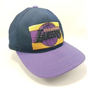 NBA NOS Rare Vintage Los Angeles Lakers  Pro Player 90's Black Snapback Hat Cap